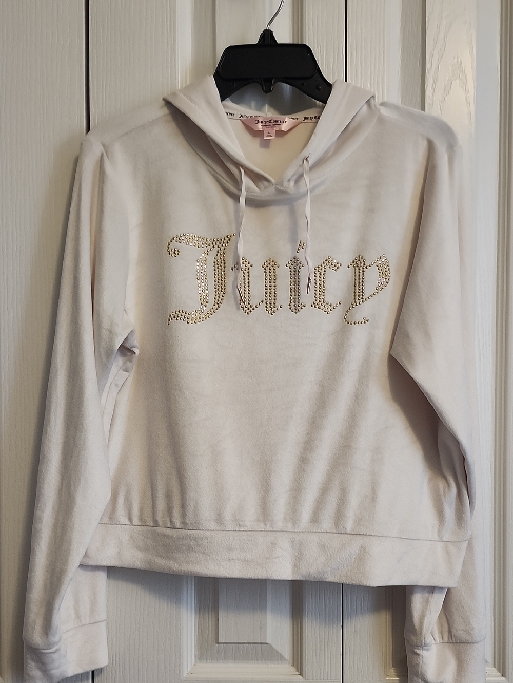 Juicy Couture Women's Cream Rhinestone Logo Hoodie